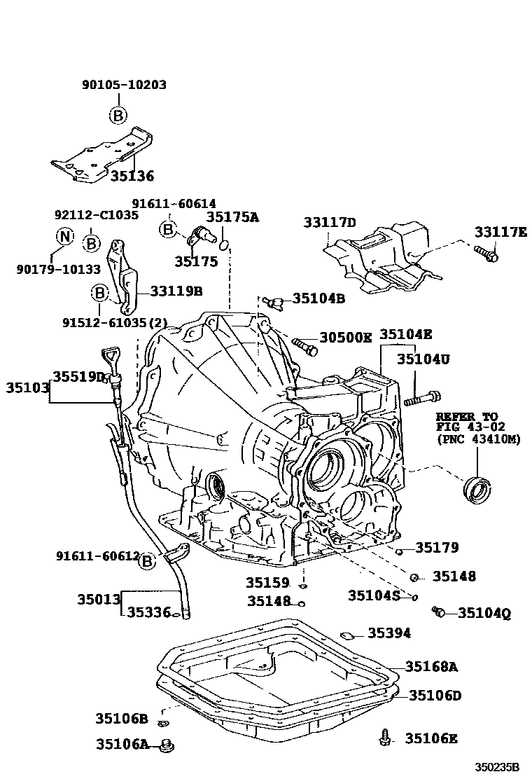 Toyota CAMRY 变速器壳和油底壳(ATM) EPC diagram — 350235B