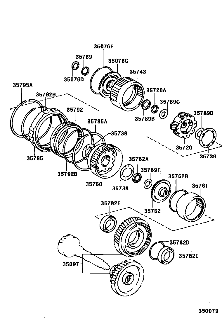 Toyota CAMRY 行星齿轮、倒档活塞和中间轴齿轮(ATM) EPC diagram — 350079