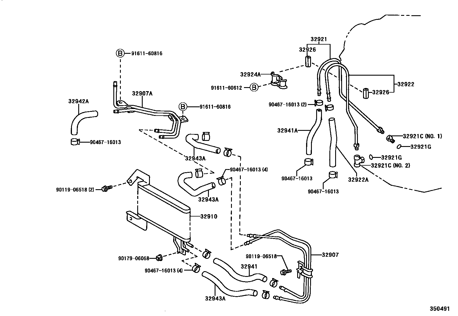 Toyota CAMRY 变速器油冷却器和配管(ATM) EPC diagram — 350491