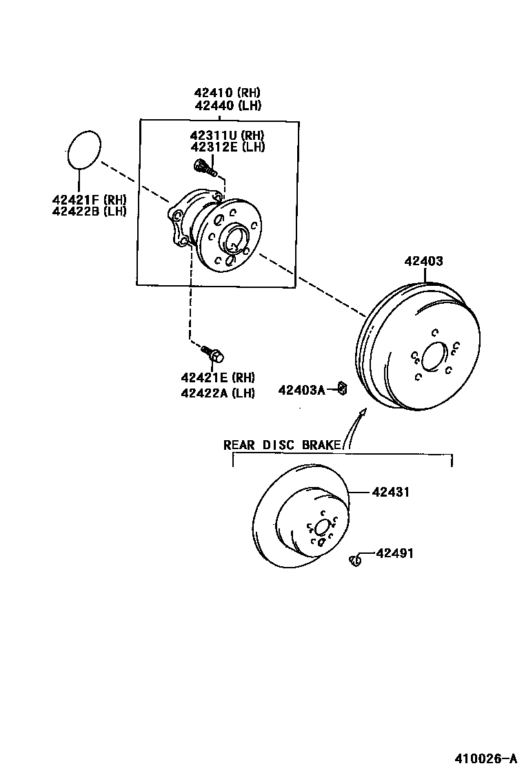 Toyota CAMRY 后桥半轴和后桥轮毂 EPC diagram — 410026A