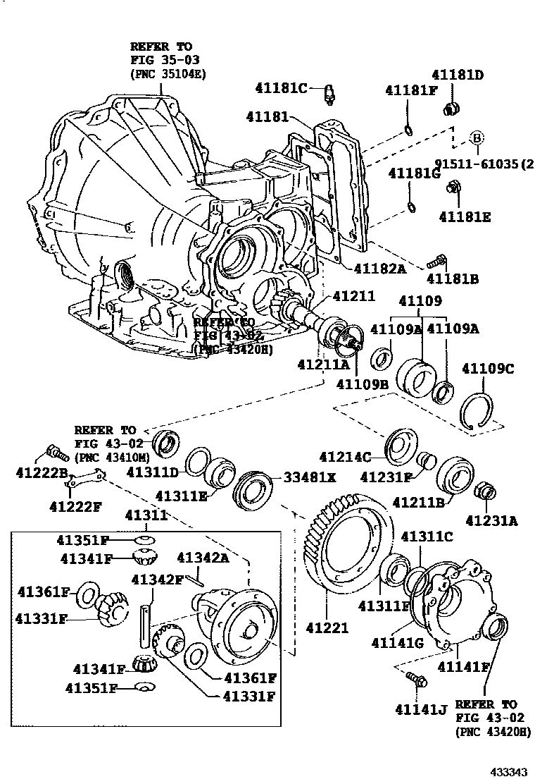 Toyota CAMRY 前桥壳和差速器 EPC diagram — 433343