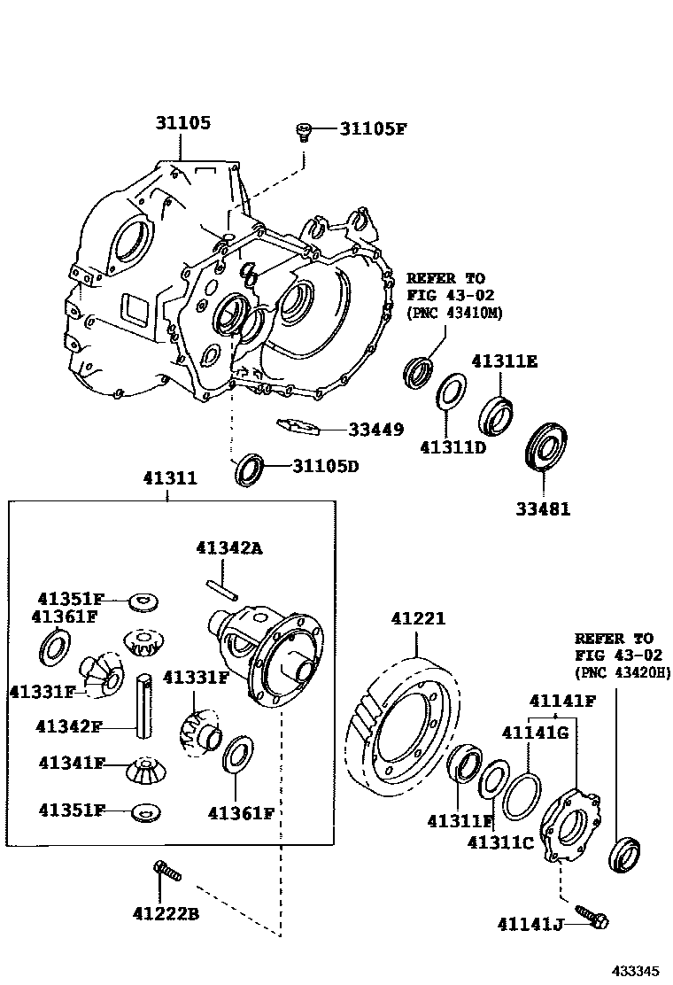 Toyota CAMRY 前桥壳和差速器 EPC diagram — 433345