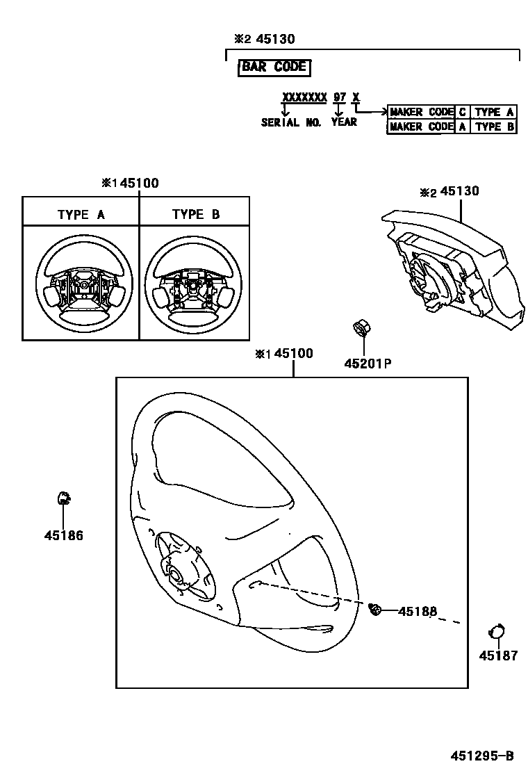 Toyota CAMRY Steering Wheel EPC diagram — 451295B
