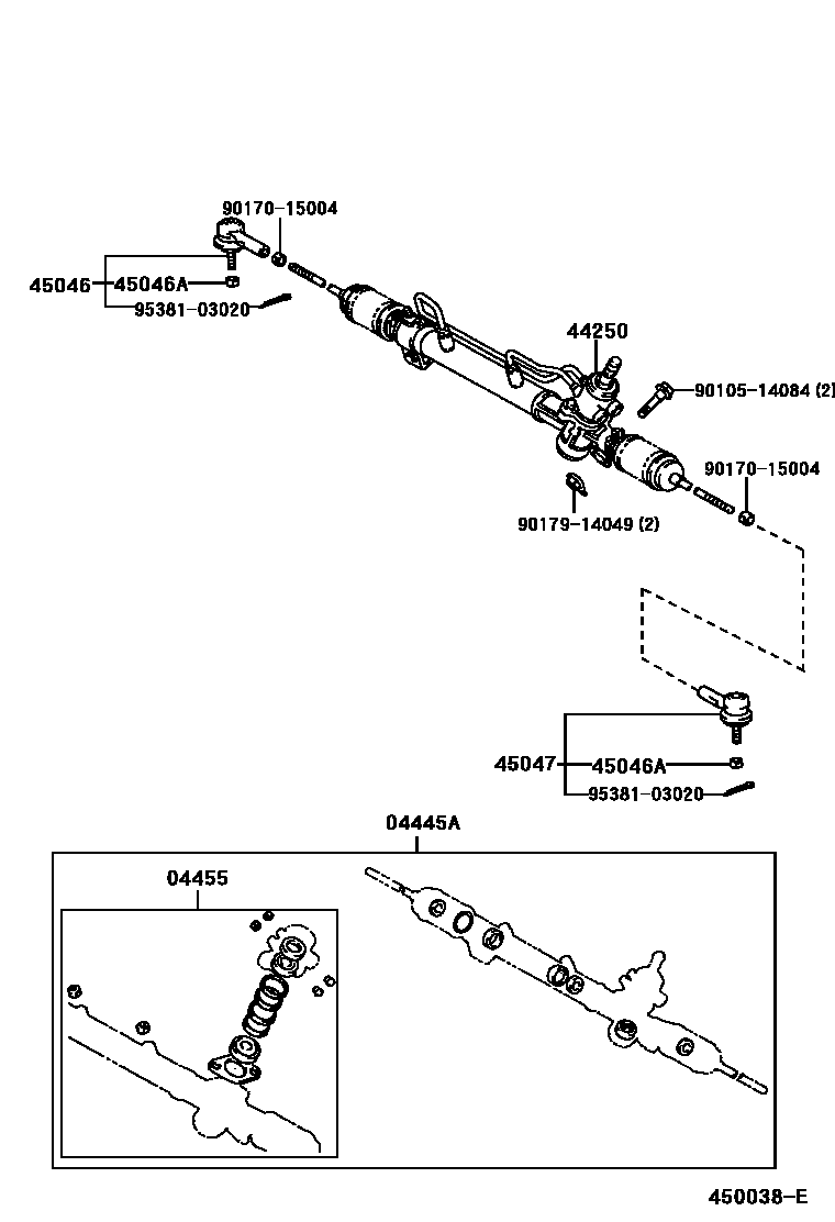 Toyota CAMRY 前转向齿轮和连杆 EPC diagram — 450038E