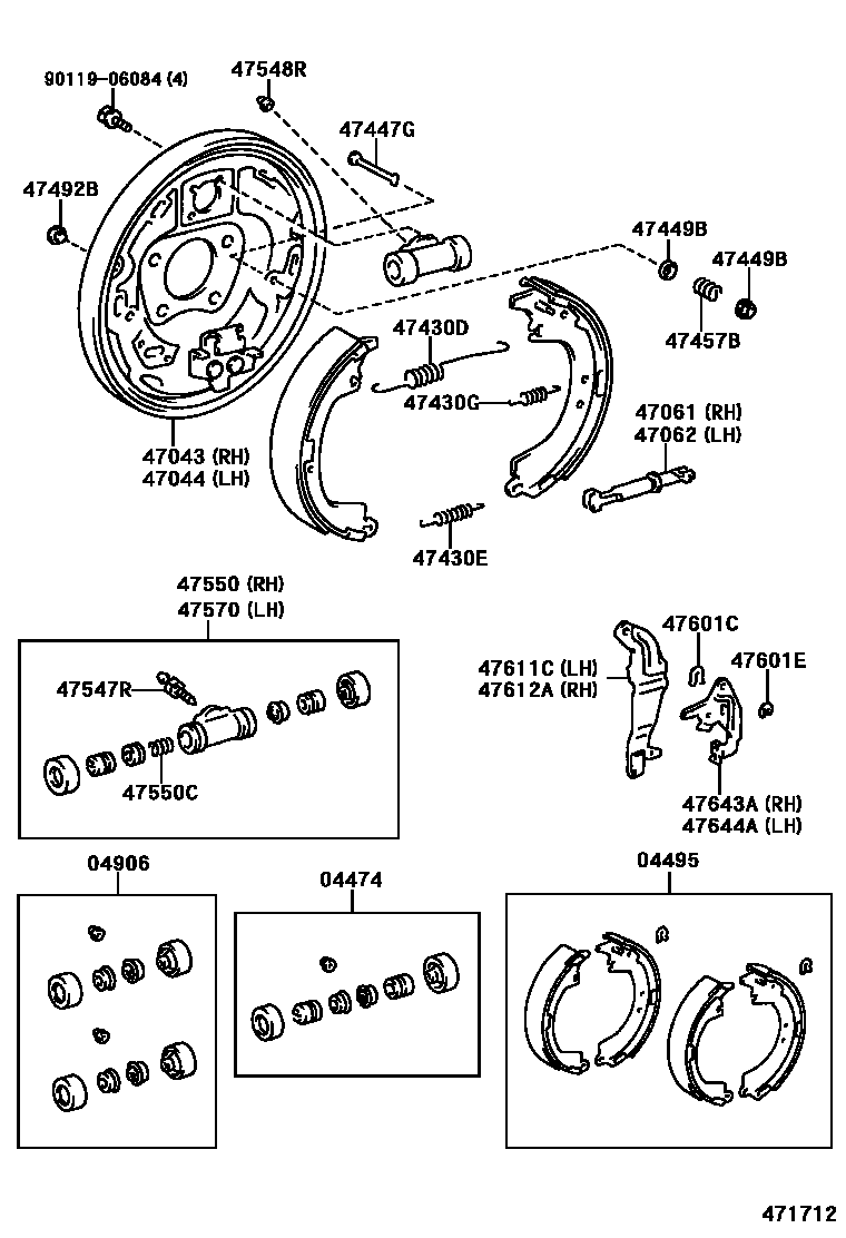 Toyota CAMRY 后鼓式制动器分泵和底板 EPC diagram — 471712