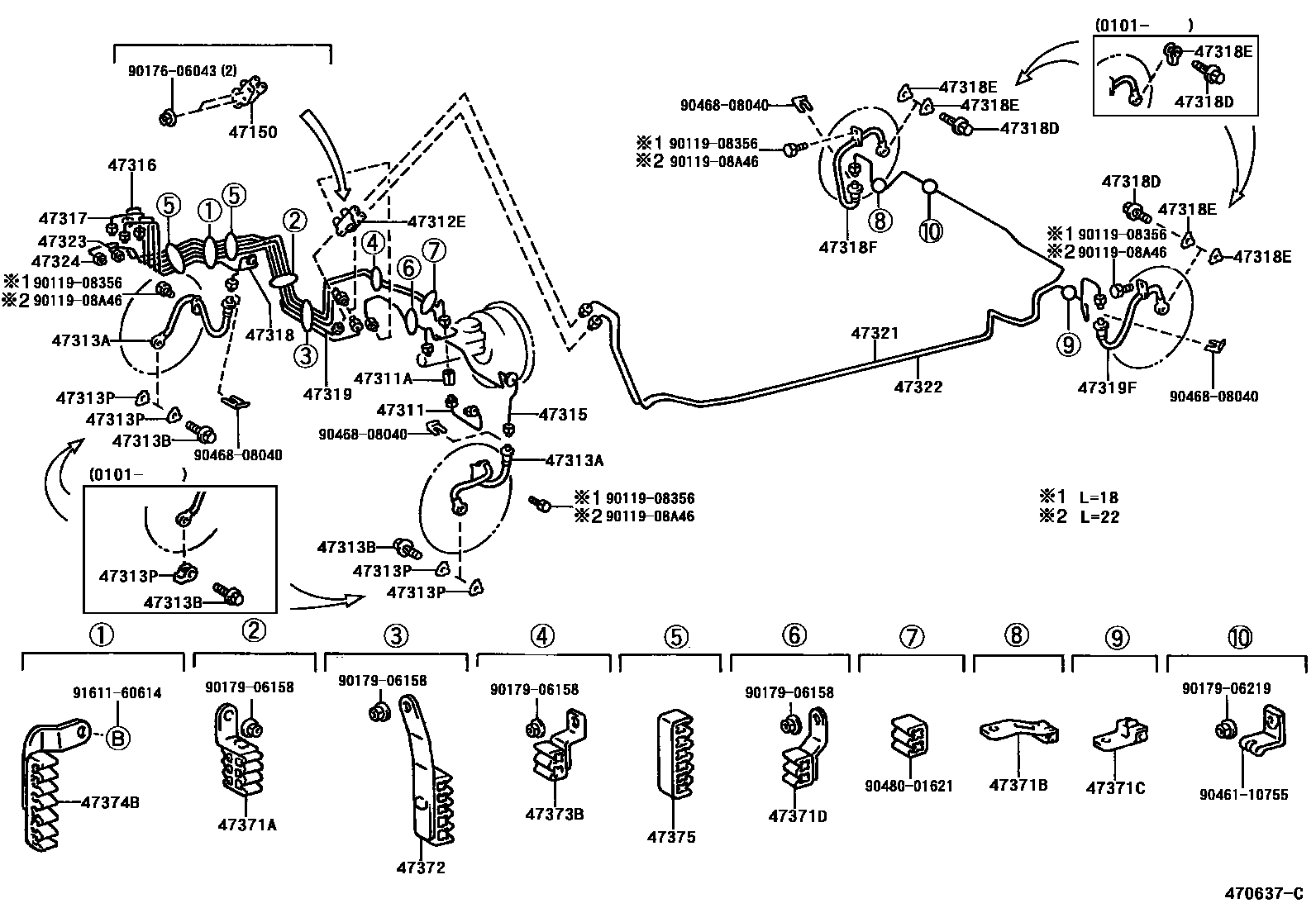 Toyota CAMRY 制动配管和卡箍 EPC diagram — 470637C