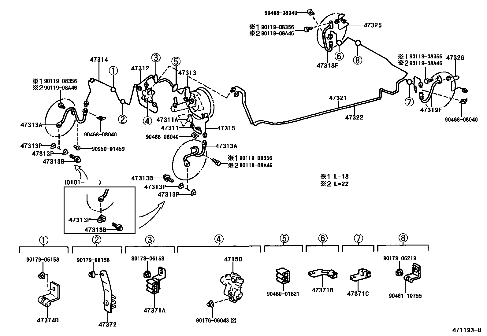 Toyota CAMRY 制动配管和卡箍 EPC diagram — 471193B