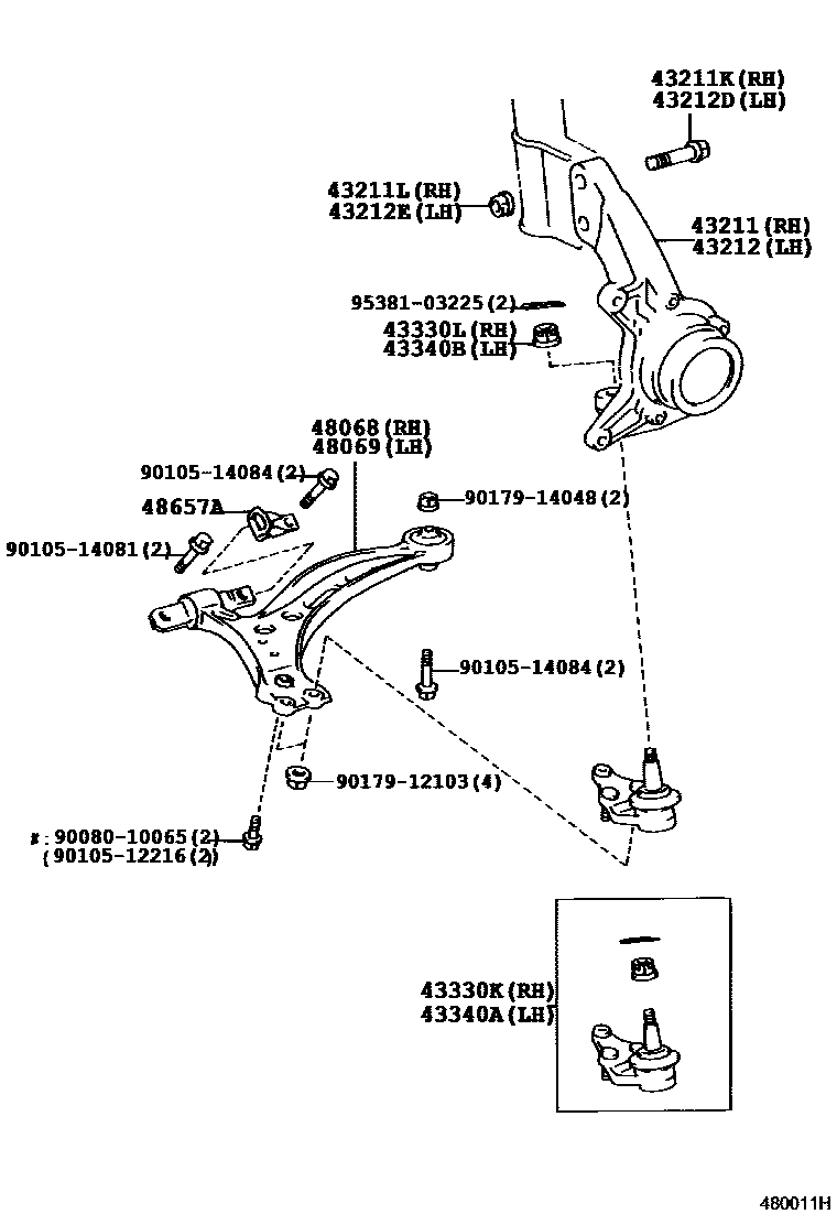 Toyota CAMRY 前桥控制臂和转向节 EPC diagram — 480011H