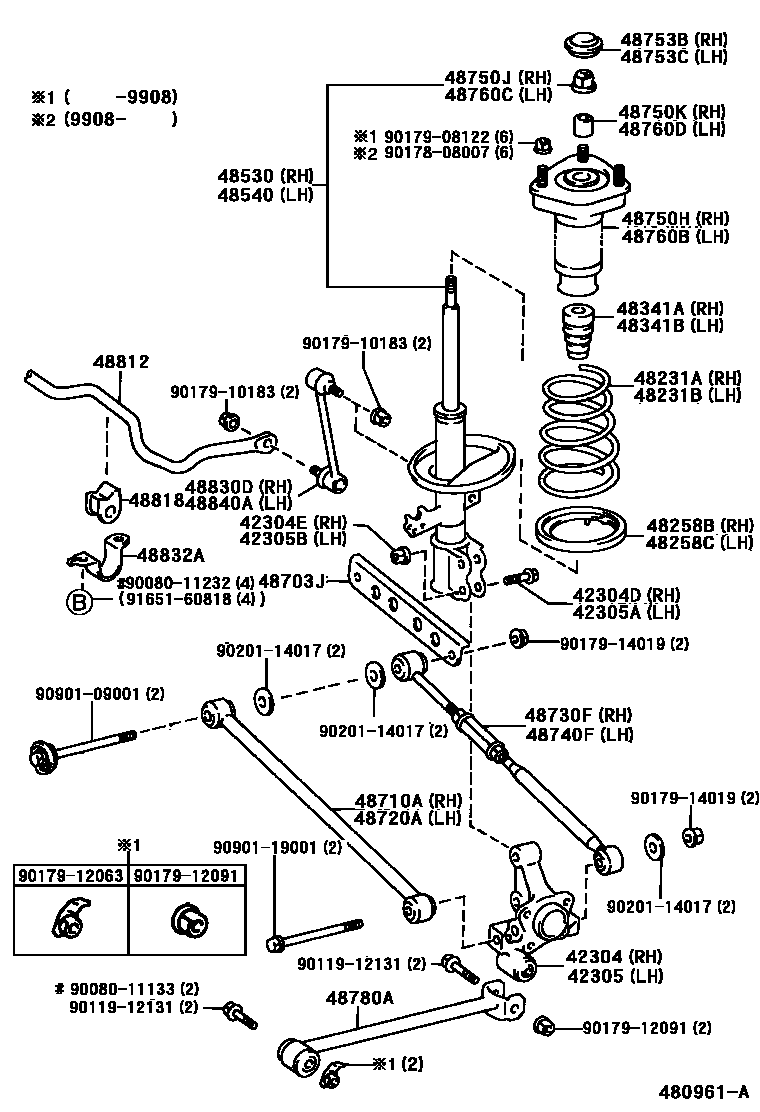 Toyota CAMRY Rear Spring & Shock Absorber EPC diagram — 480961A