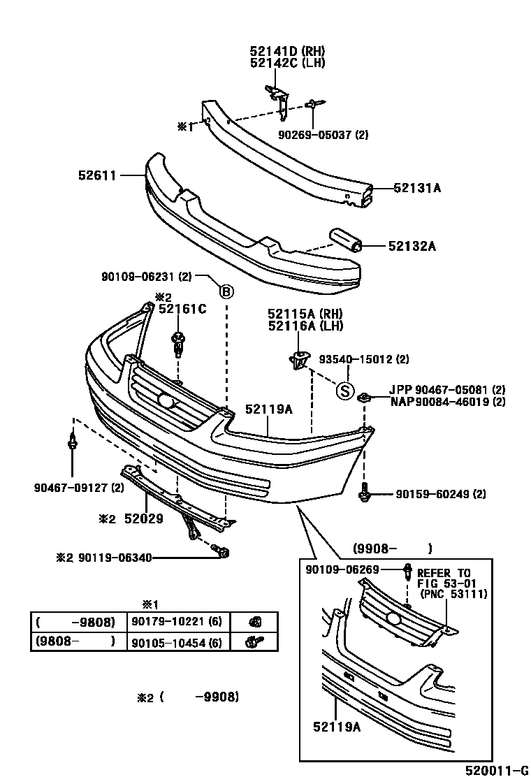 Toyota CAMRY 前保险杠及附件 EPC diagram — 520011G