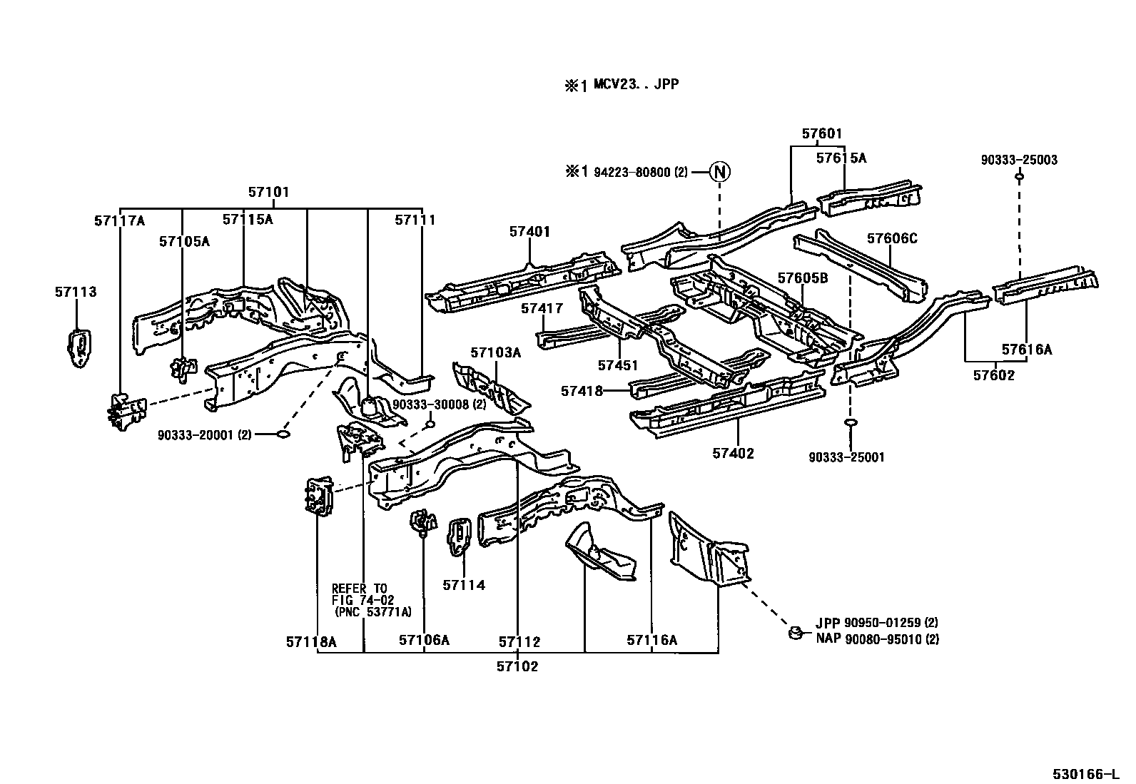 Toyota CAMRY Floor stringers EPC diagram — 530166L