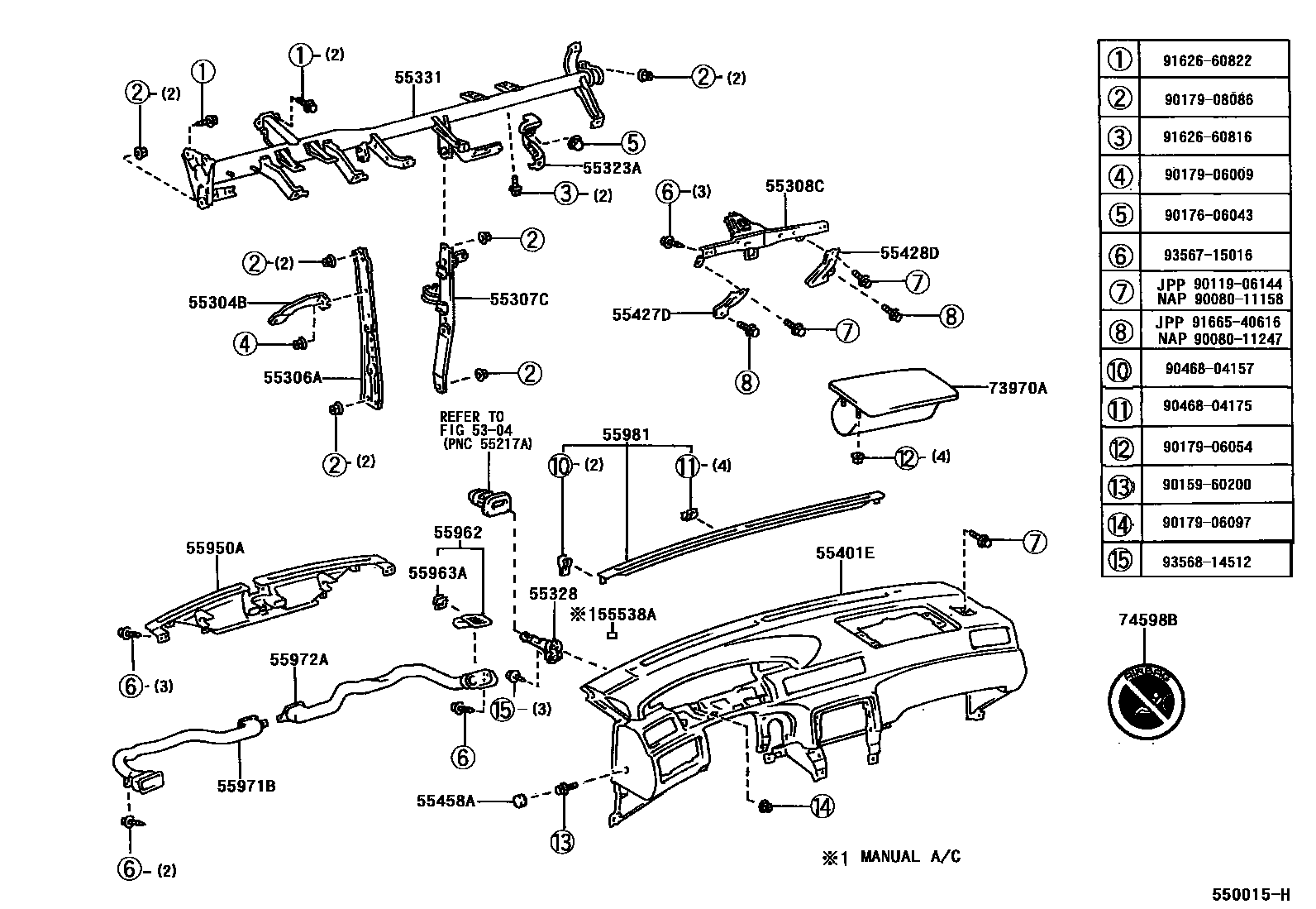 Toyota CAMRY 仪表板和手套箱 EPC diagram — 550015H