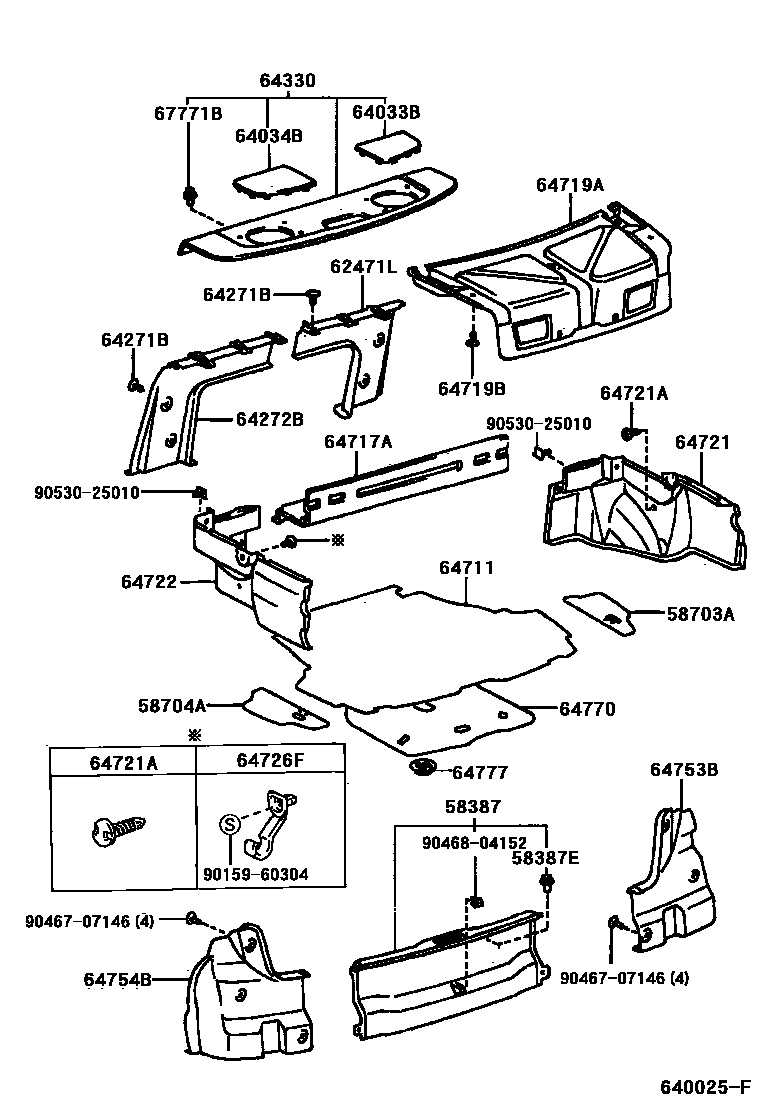 Toyota CAMRY 杂物箱板和行李箱垫 EPC diagram — 640025F