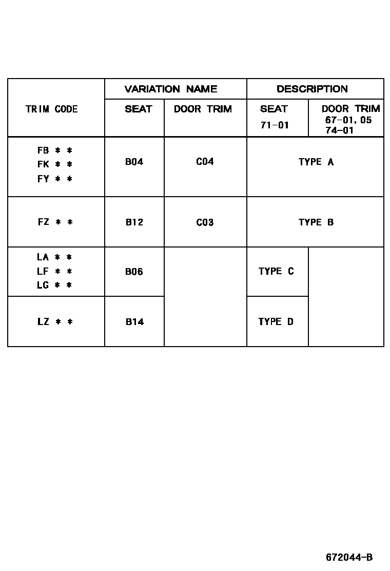 Toyota CAMRY 前门板和前门玻璃 EPC diagram — 672044B