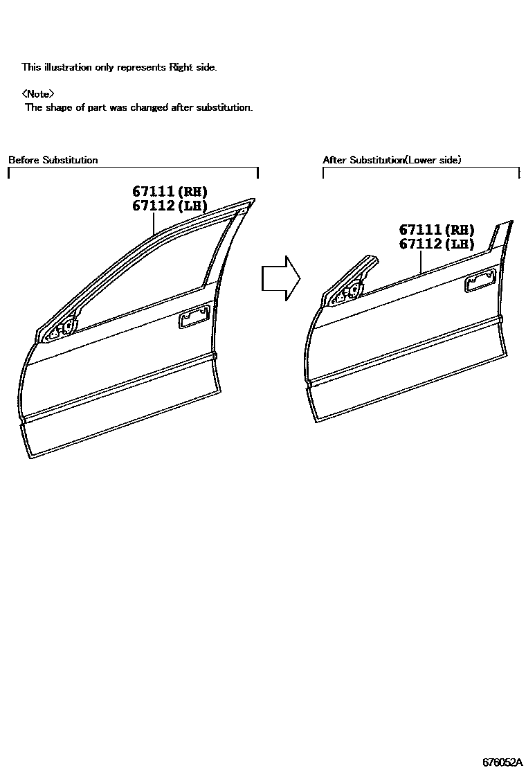 Toyota CAMRY 前门板和前门玻璃 EPC diagram — 676052A