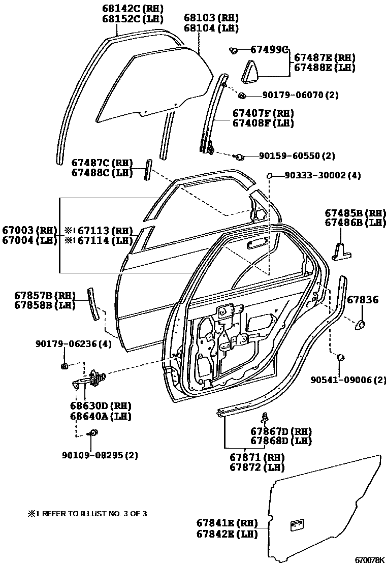 Toyota CAMRY 后门板和后门玻璃 EPC diagram — 670078K