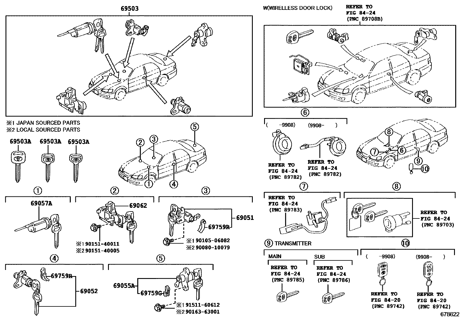 Toyota CAMRY 锁芯组件 EPC diagram — 678622