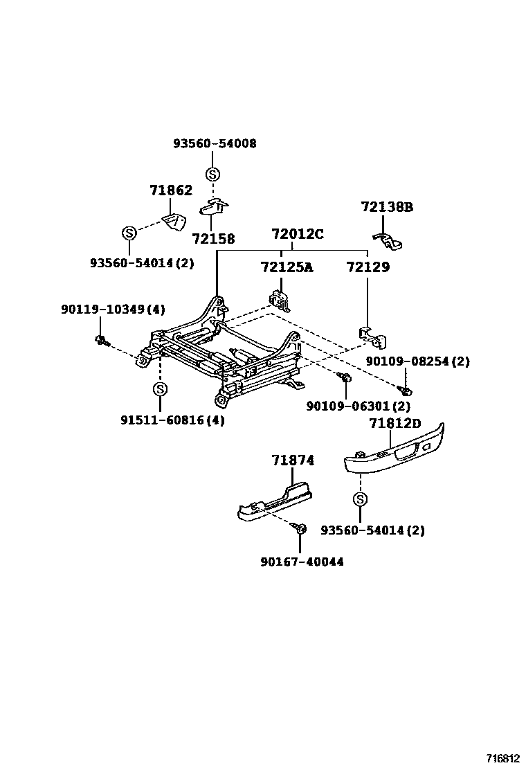 Toyota CAMRY 前排座椅和座椅滑轨 EPC diagram — 716812