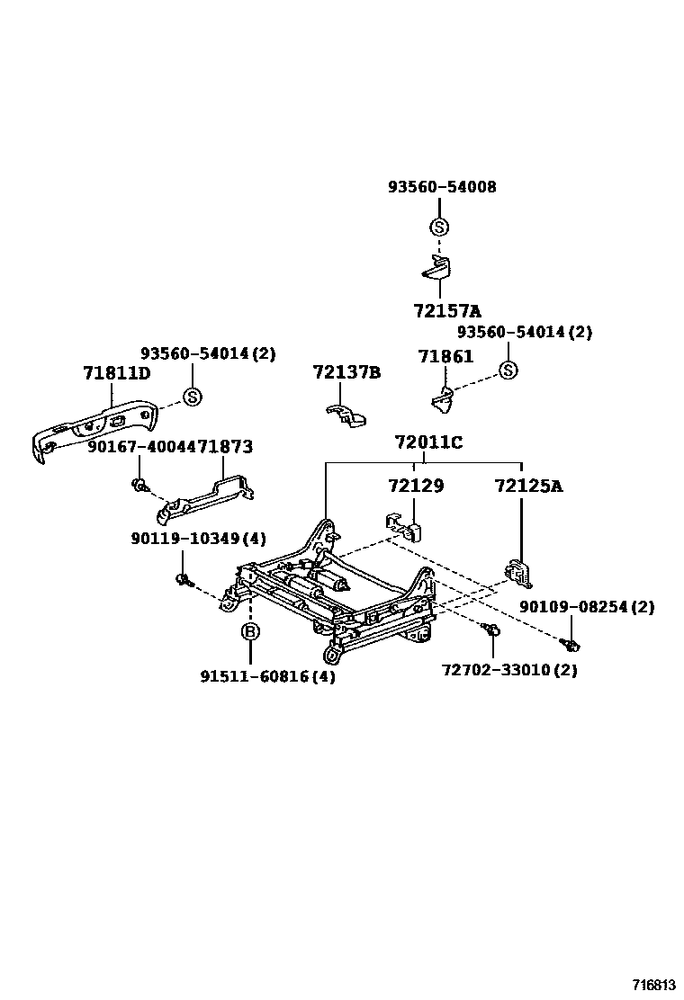 Toyota CAMRY 前排座椅和座椅滑轨 EPC diagram — 716813