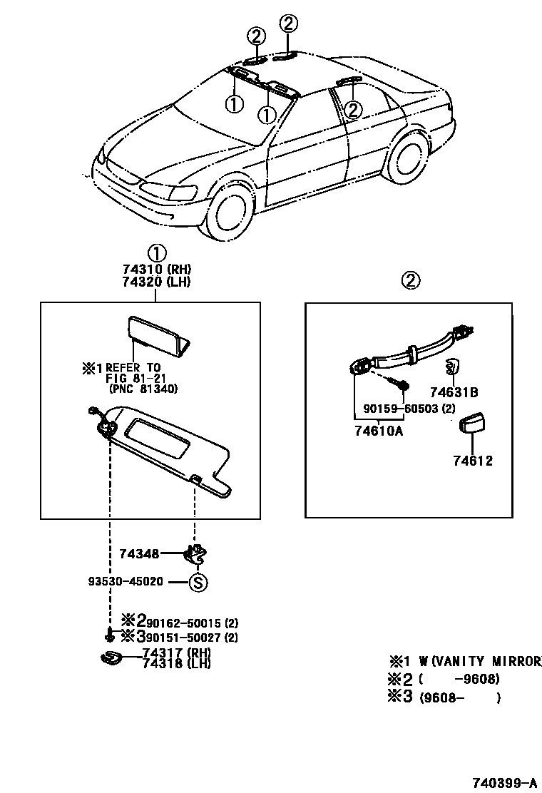 Toyota CAMRY 扶手和遮阳板 EPC diagram — 740399A