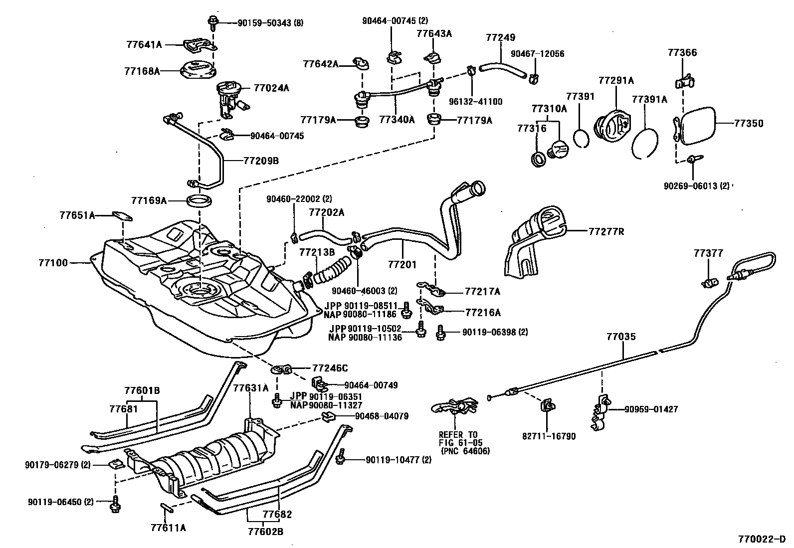 Toyota CAMRY 燃油箱和燃油管 EPC diagram — 770022D