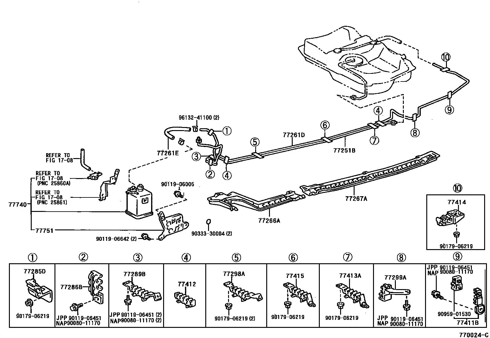 Toyota CAMRY 燃油箱和燃油管 EPC diagram — 770024C