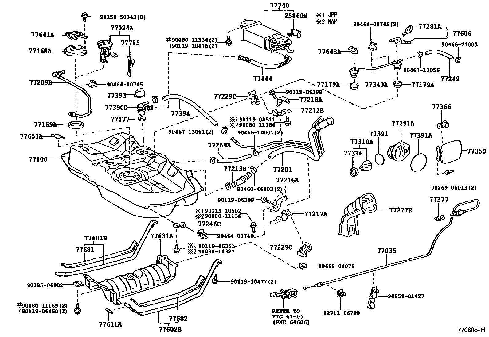 Toyota CAMRY 燃油箱和燃油管 EPC diagram — 770606H