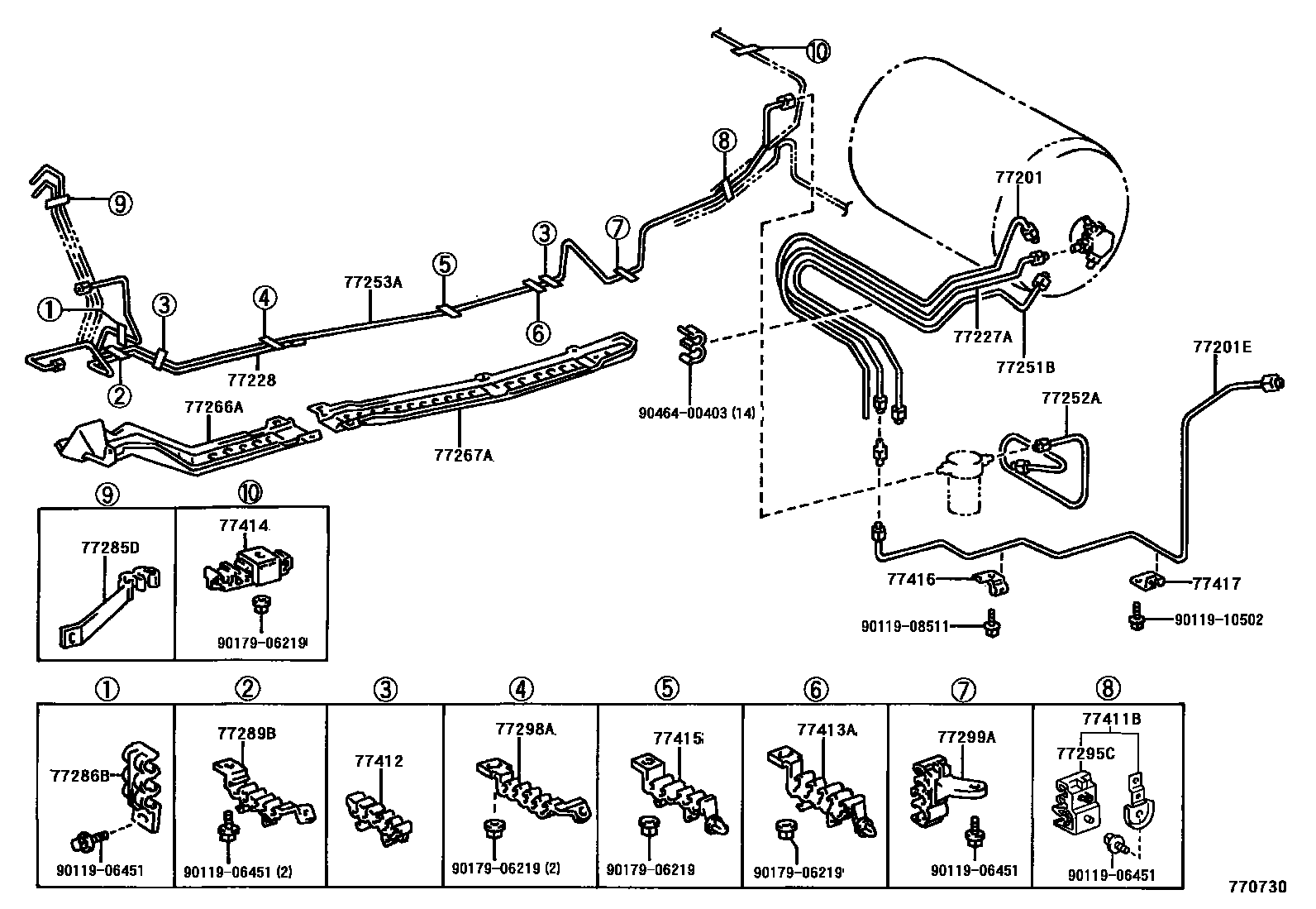 Toyota CAMRY 燃油箱和燃油管 EPC diagram — 770730