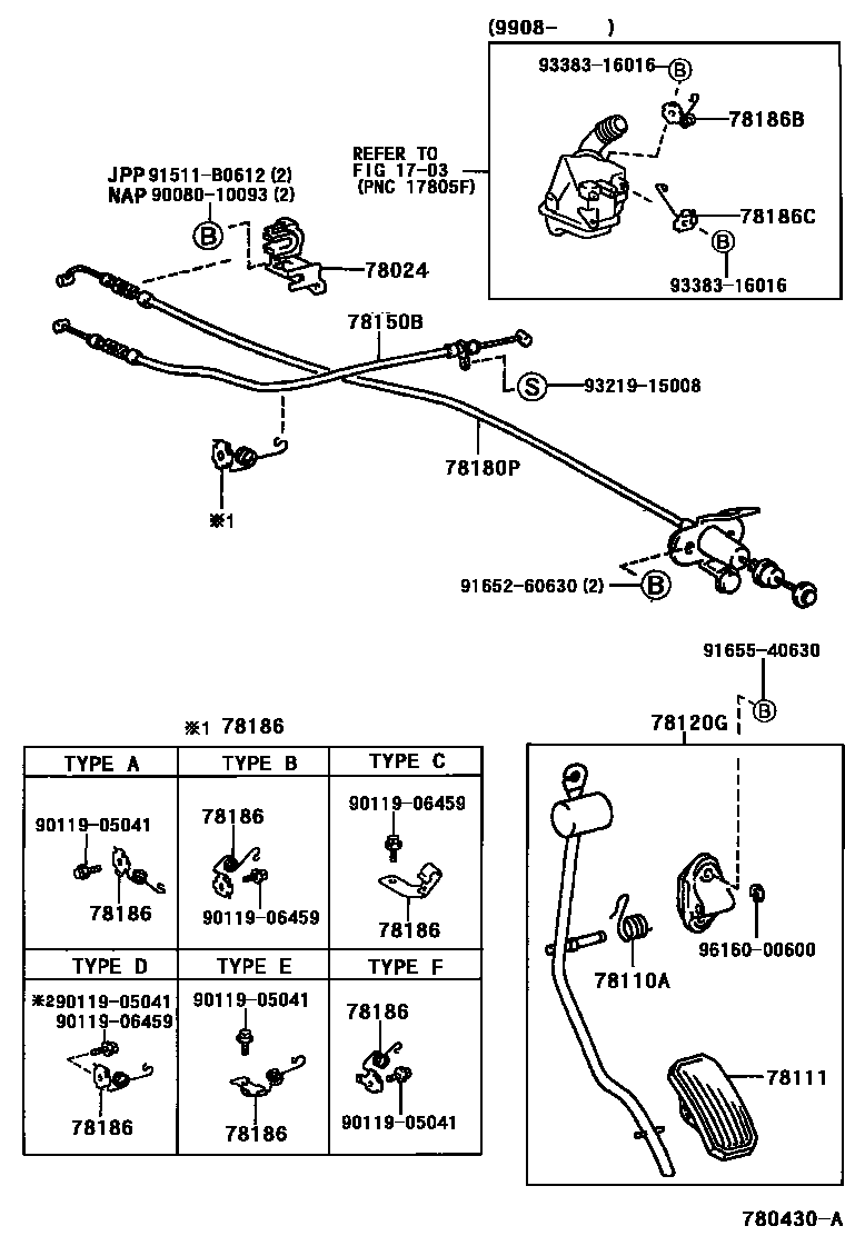 Toyota CAMRY accelerator pedal connecting rod EPC diagram — 780430A