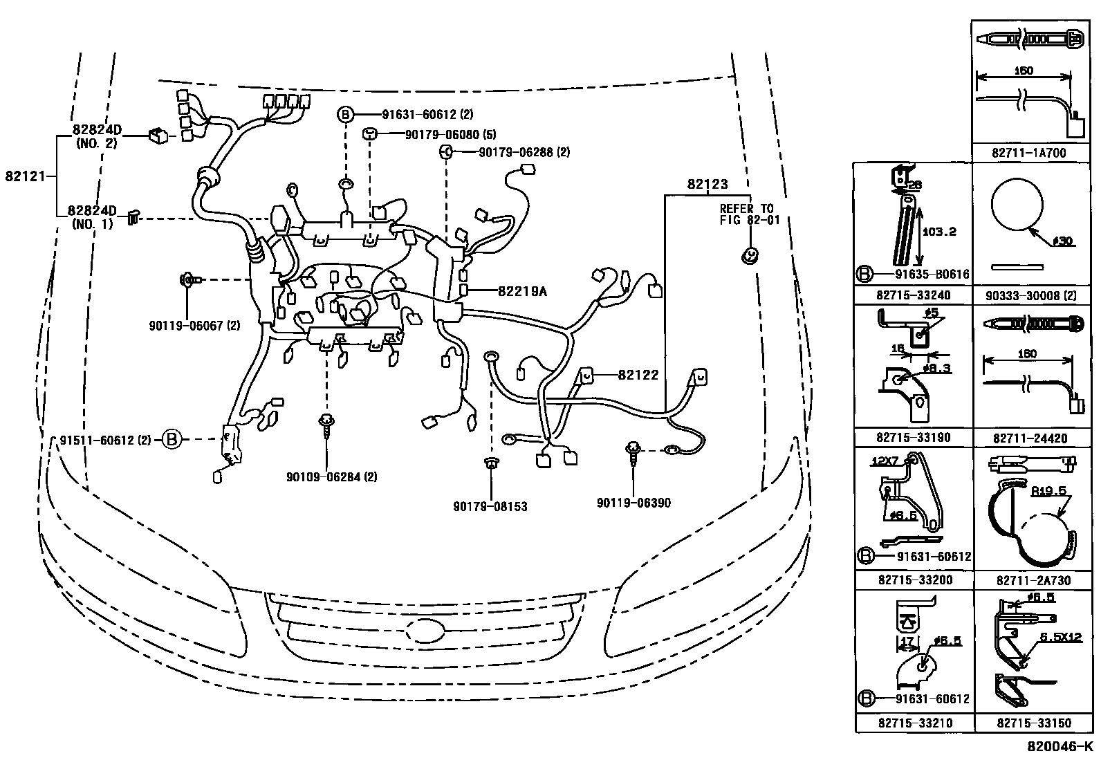 Toyota CAMRY 线束和卡夹 EPC diagram — 820046K