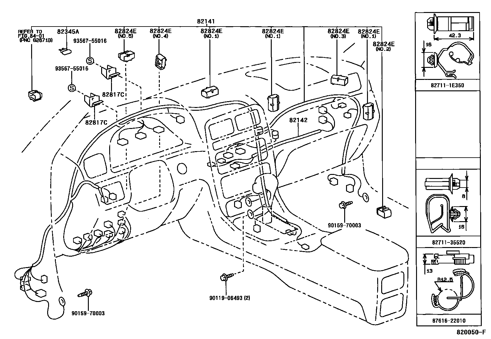Toyota CAMRY 线束和卡夹 EPC diagram — 820050F