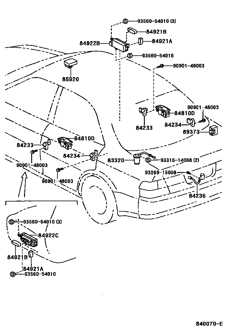 Toyota CAMRY 开关和继电器和ECU EPC diagram — 840070E