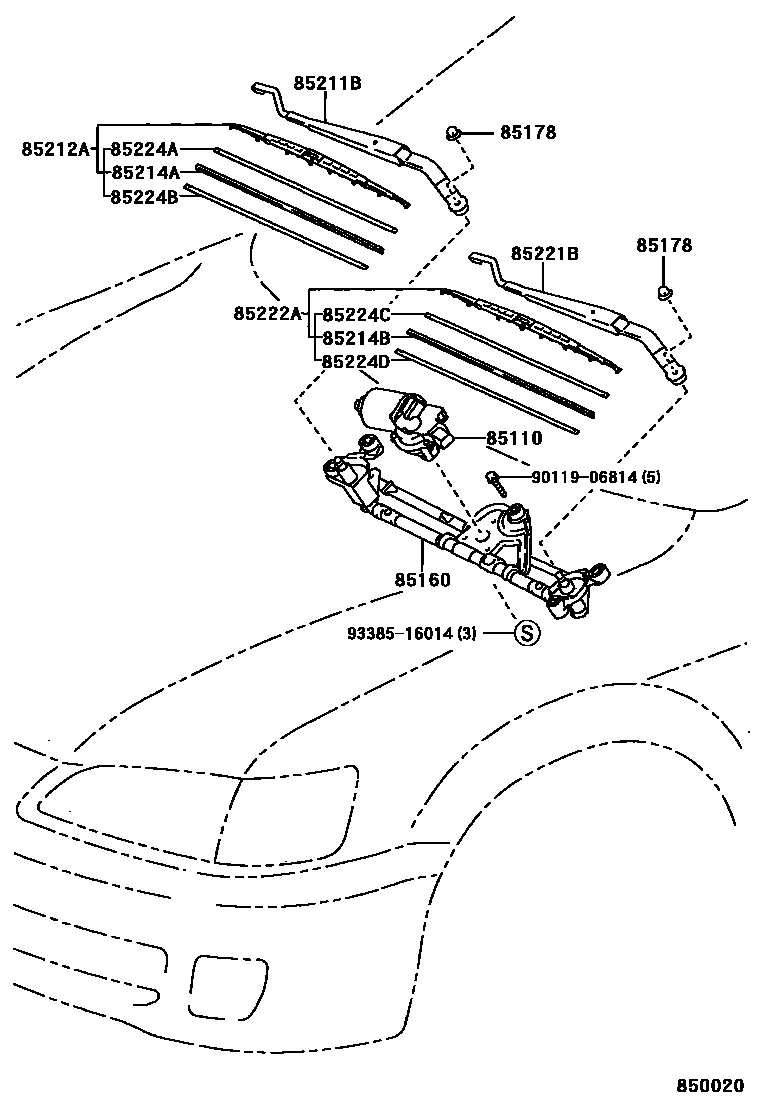 Toyota CAMRY 挡风玻璃刮水器 EPC diagram — 850020