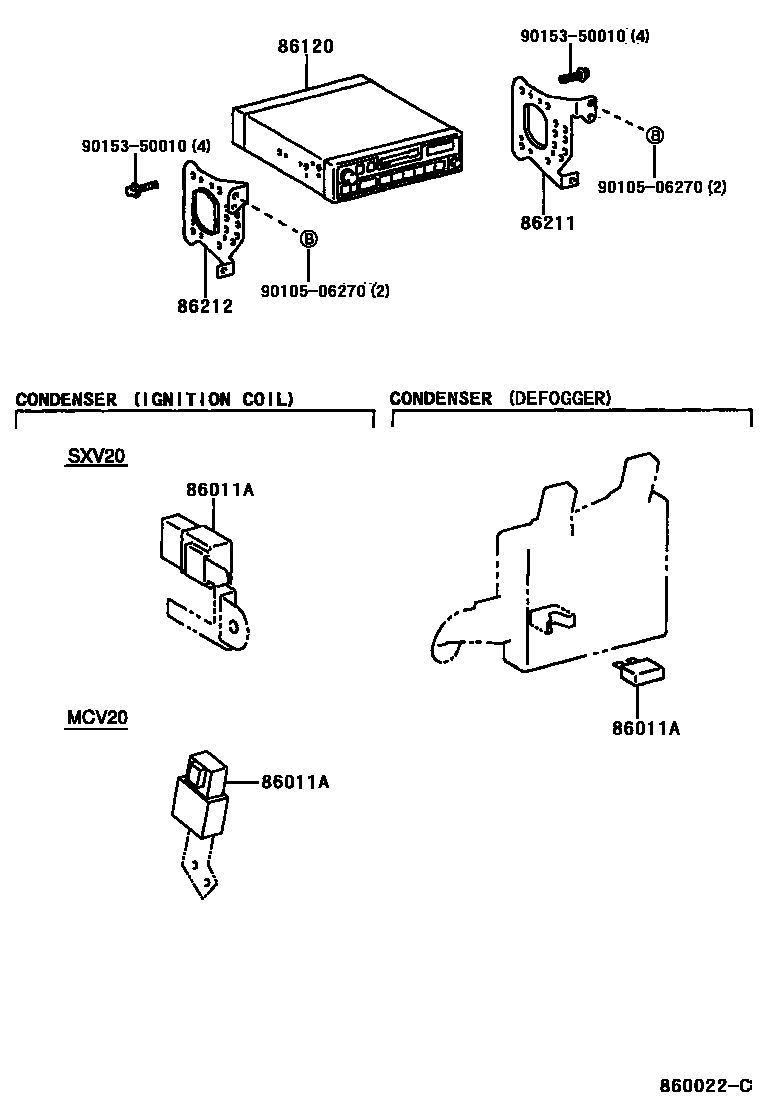 Toyota CAMRY 收音机、放大器和冷凝器 EPC diagram — 860022C