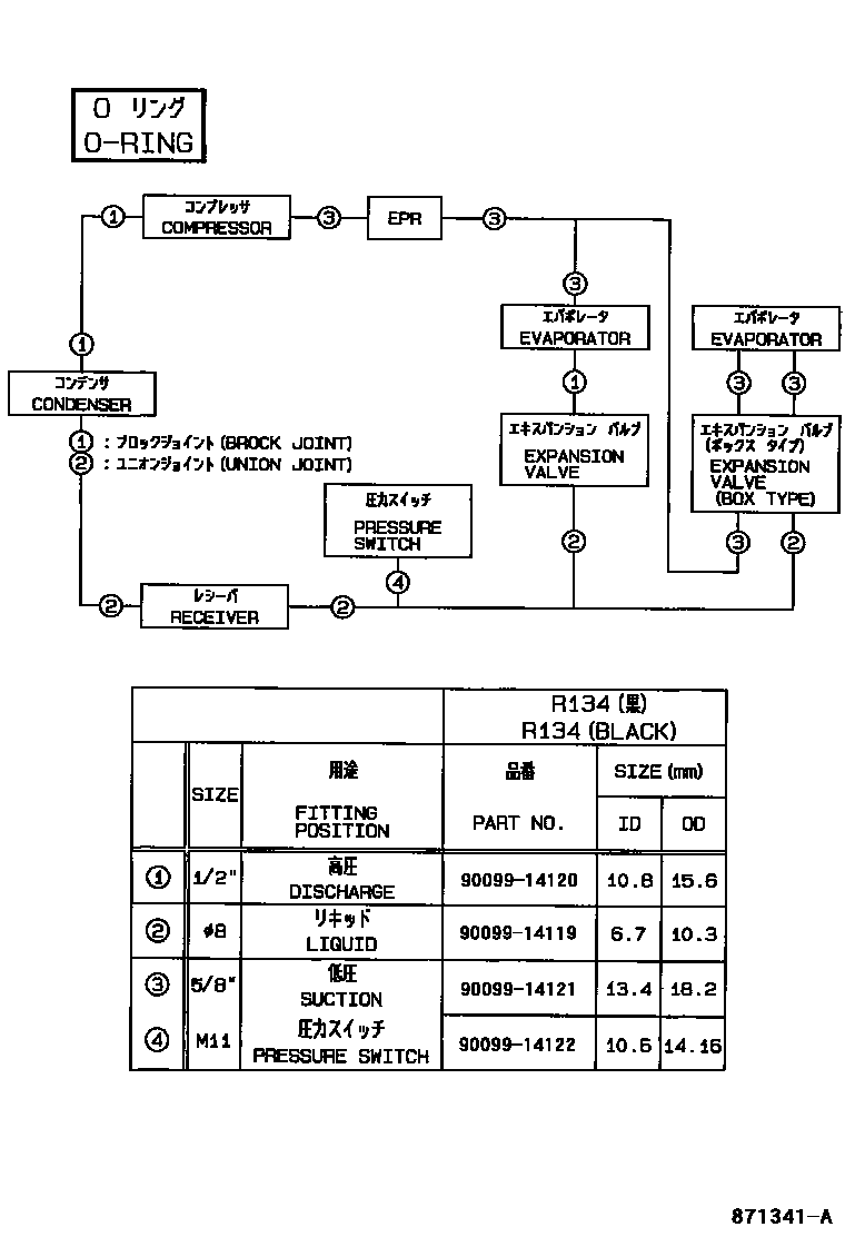 Toyota CAMRY 暖风和空调系统 - 冷却器组件 EPC diagram — 871341A