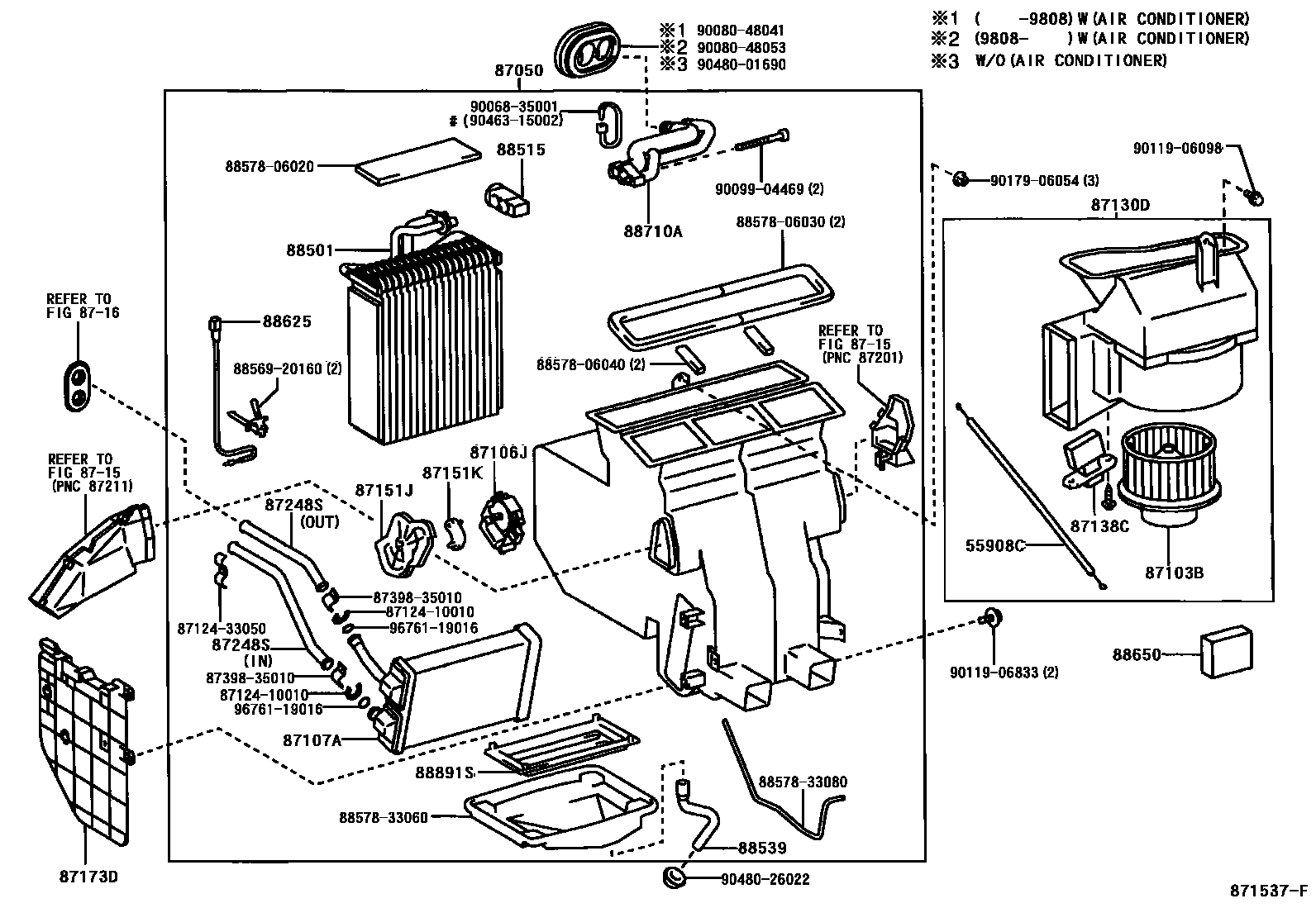 Toyota CAMRY 暖风和空调系统 - 冷却器组件 EPC diagram — 871537F