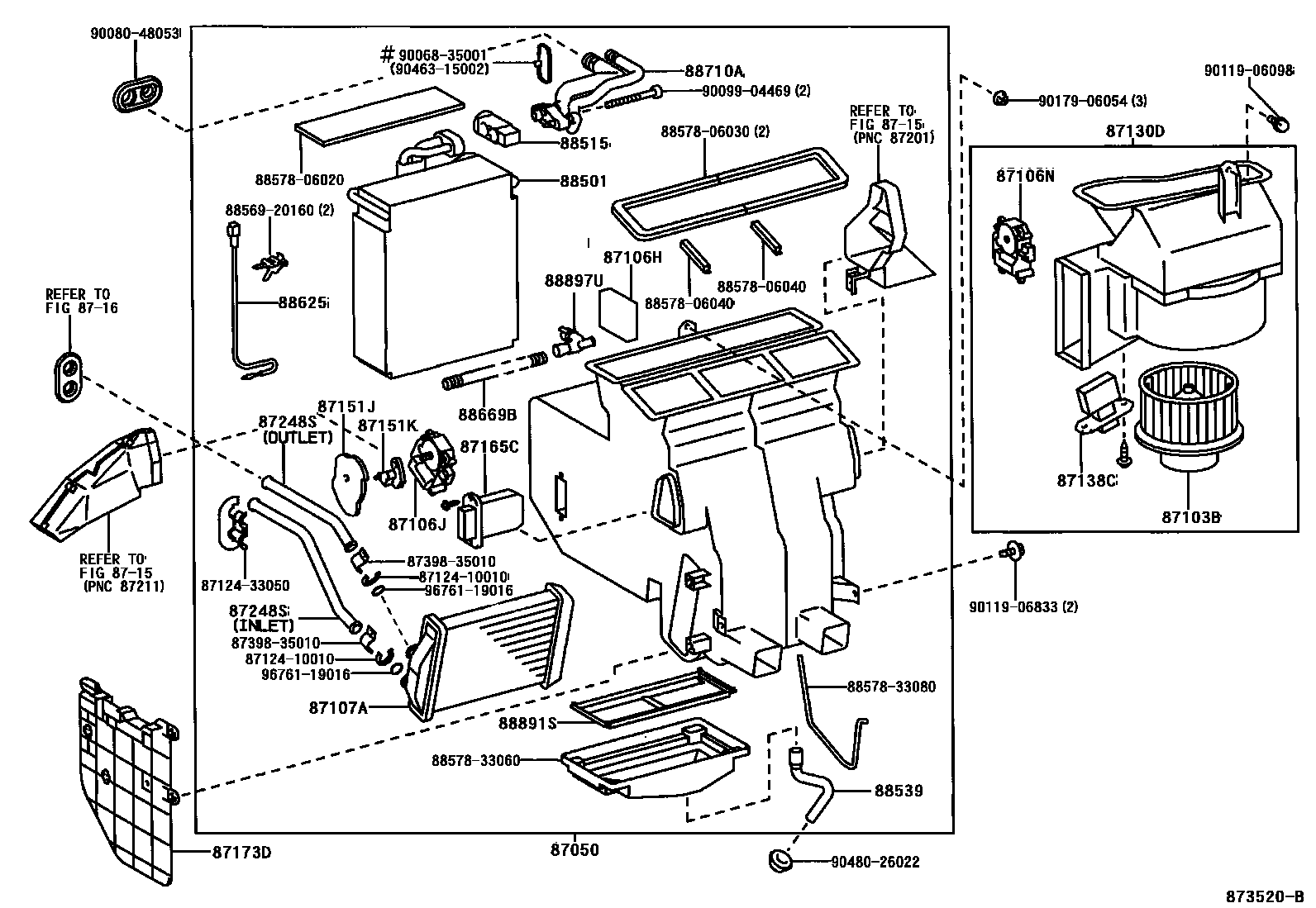 Toyota CAMRY 暖风和空调系统 - 冷却器组件 EPC diagram — 873520B