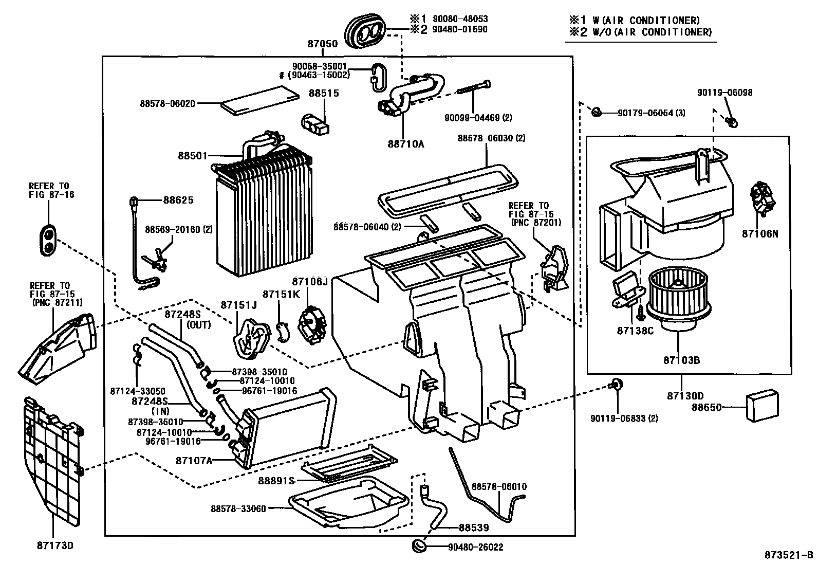 Toyota CAMRY 暖风和空调系统 - 冷却器组件 EPC diagram — 873521B