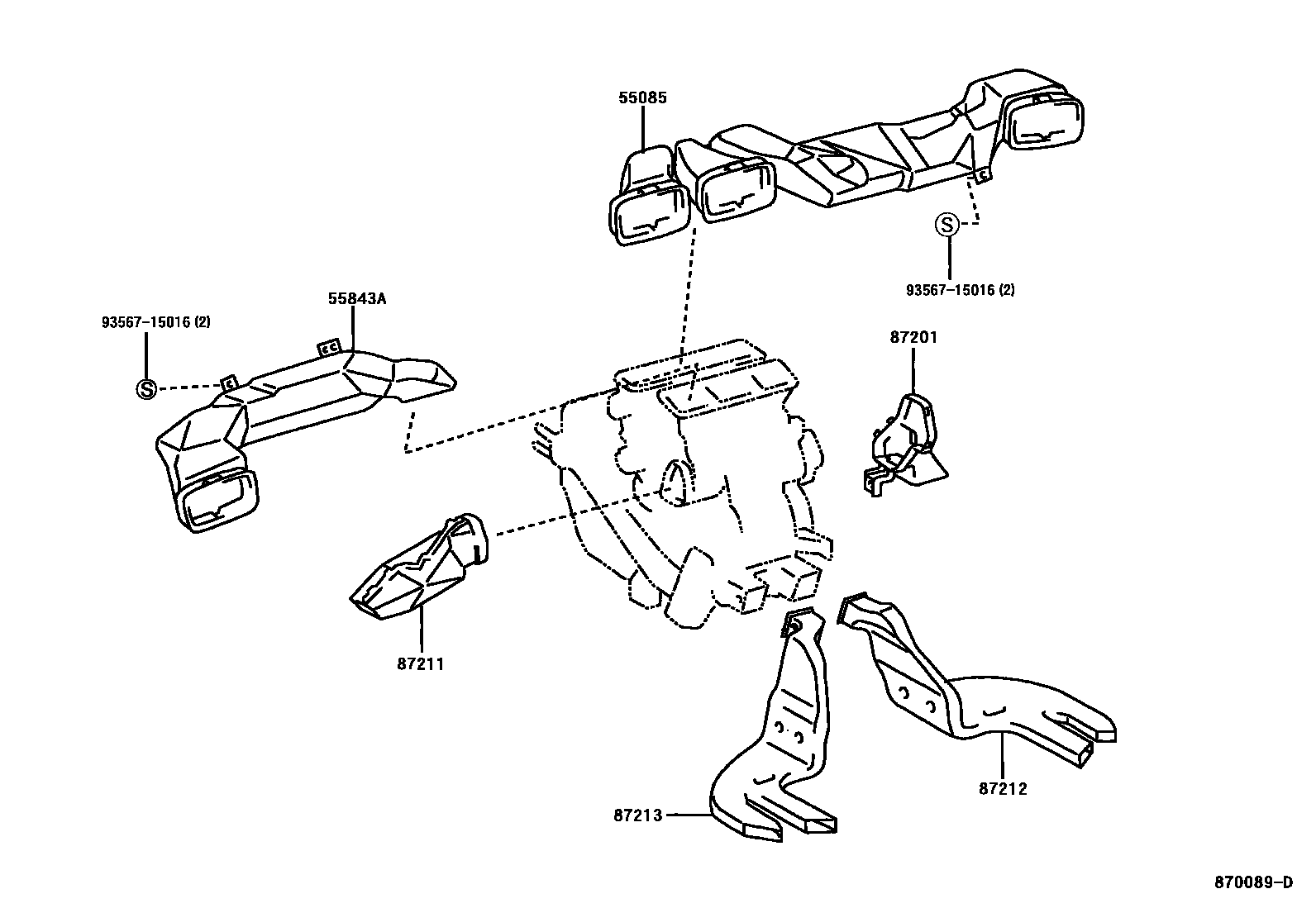Toyota CAMRY 暖风和空调系统 - 控制器和风管 EPC diagram — 870089D