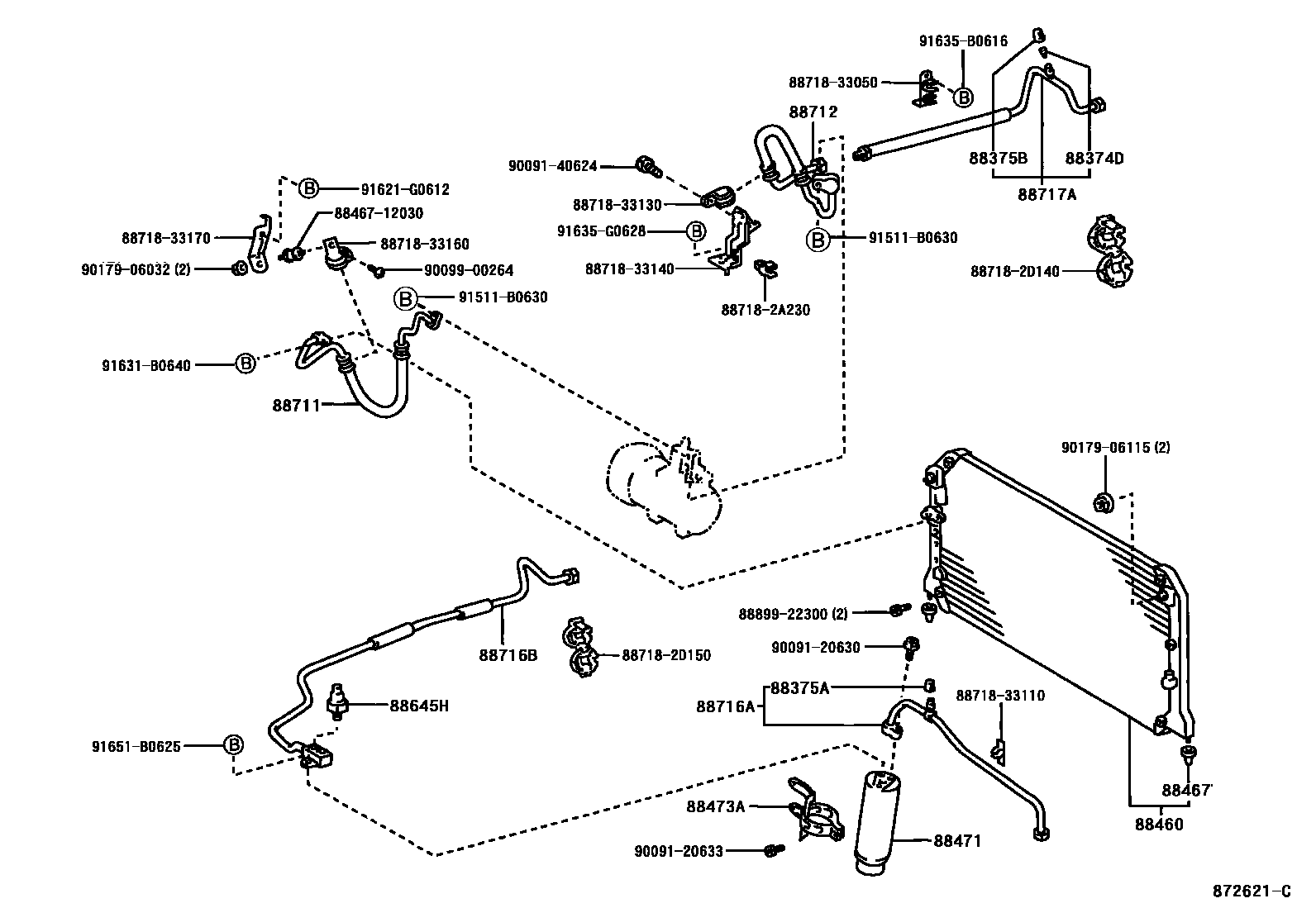 Toyota CAMRY Heating & Air Conditioning - Cooler Piping EPC diagram — 872621C