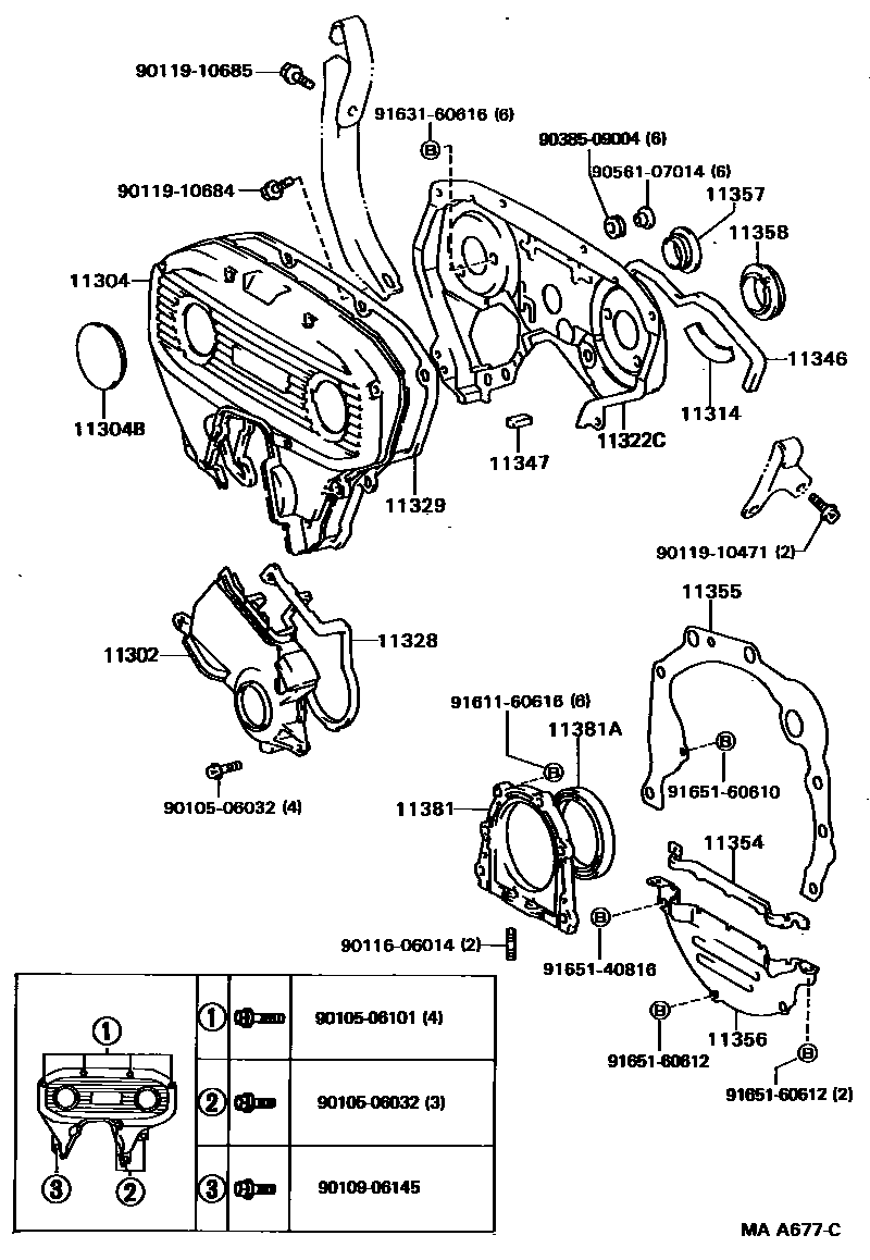 Toyota CAMRY Timing Gear Cover & Rear End Plate EPC diagram — MAA677C