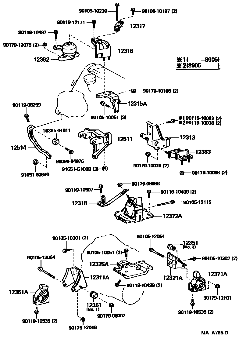 Toyota CAMRY Engine Mounting EPC diagram — MAA765D