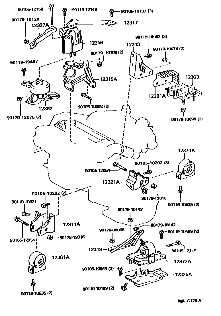 Toyota CAMRY Engine Mounting EPC diagram — MAC128A