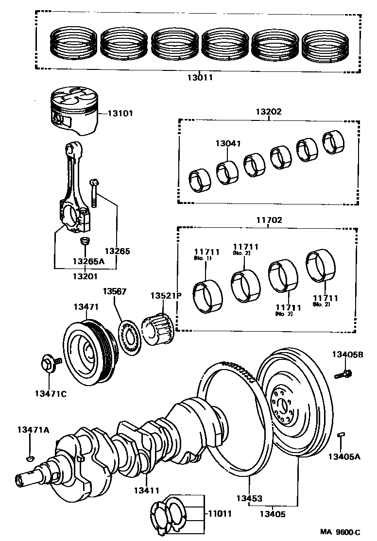 Toyota CAMRY Crankshaft & Piston EPC diagram — MA9600C