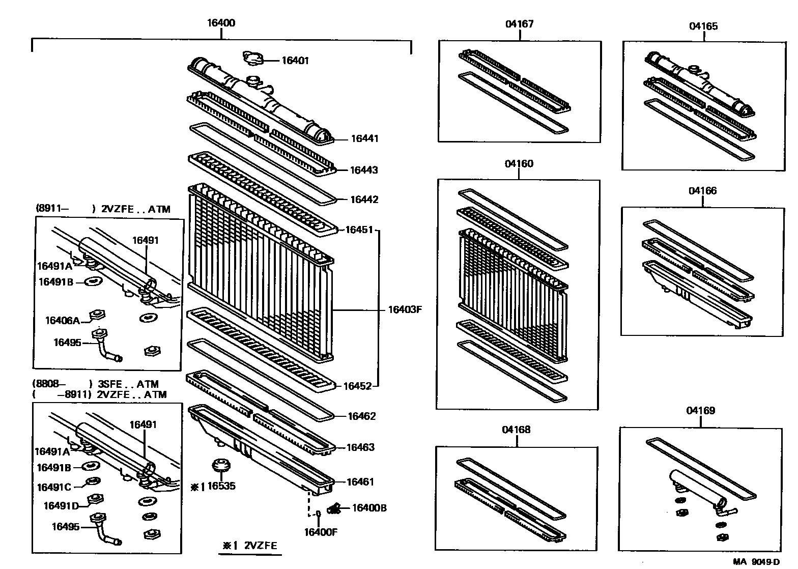 Toyota CAMRY RADIATOR & WATER OUTLET EPC diagram — MA9049D