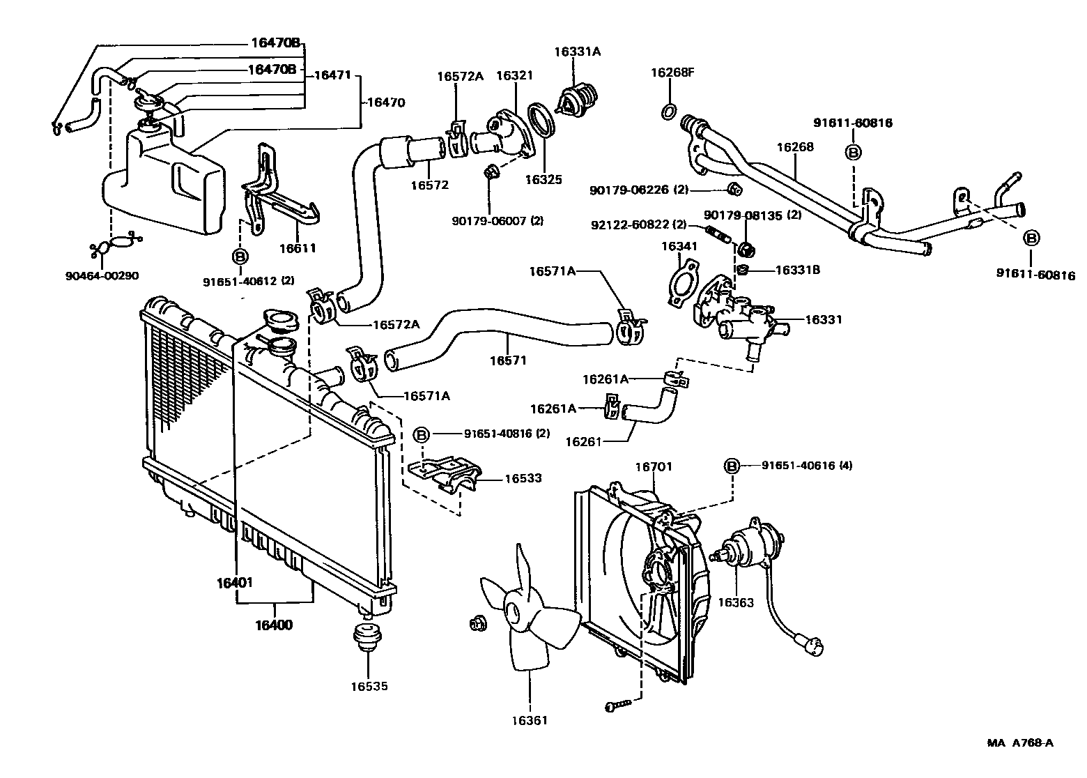 Toyota CAMRY RADIATOR & WATER OUTLET EPC diagram — MAA768A