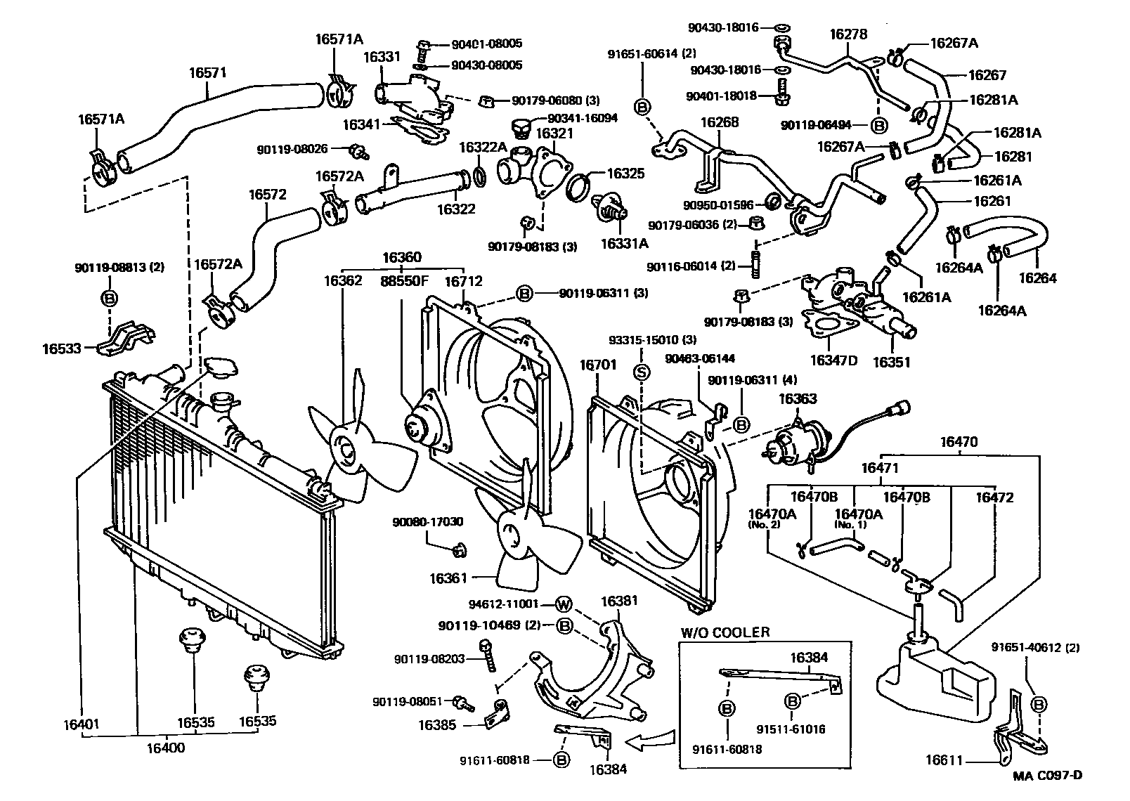 Toyota CAMRY RADIATOR & WATER OUTLET EPC diagram — MAC097D