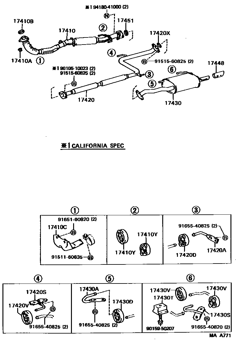 Toyota CAMRY Exhaust Pipe EPC diagram — MAA771