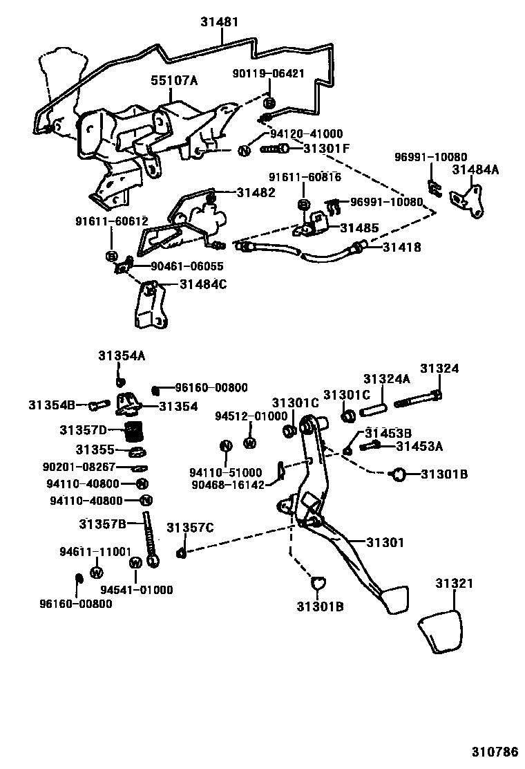 Toyota CAMRY 离合器踏板和挠性软管 EPC diagram — 310786