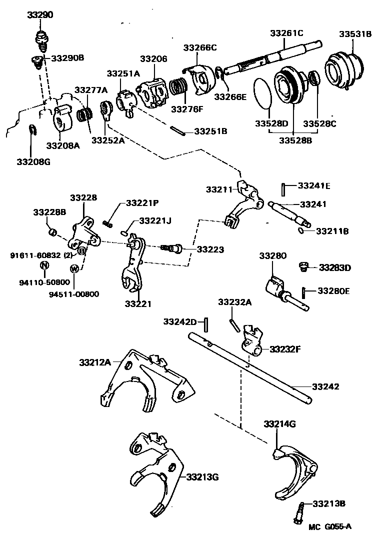 Toyota CAMRY 换档拨叉和换档杆轴(MTM) EPC diagram — MCG055A